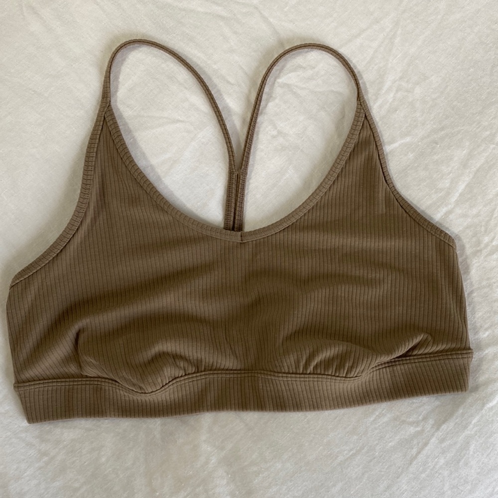 ALO RIBBED BLISSFUL BRA | L | GRAVEL